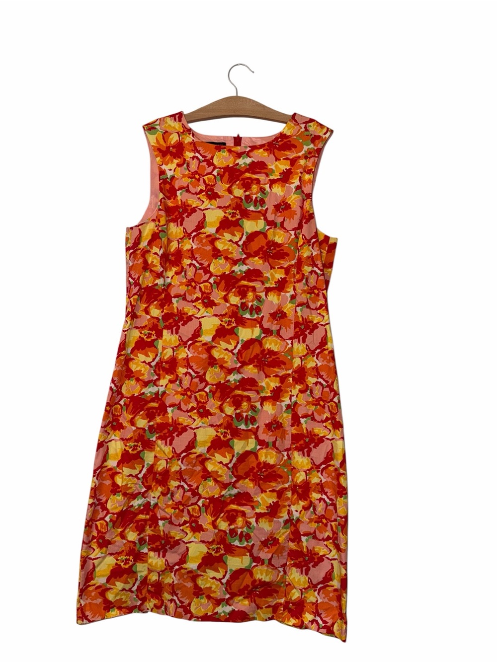 Vtg Esprit de corp orange floral shift dress women’s sz 9/10 kick pleat darted
